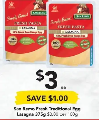 Drakes San Remo Fresh Traditional Egg Lasagna 375g offer