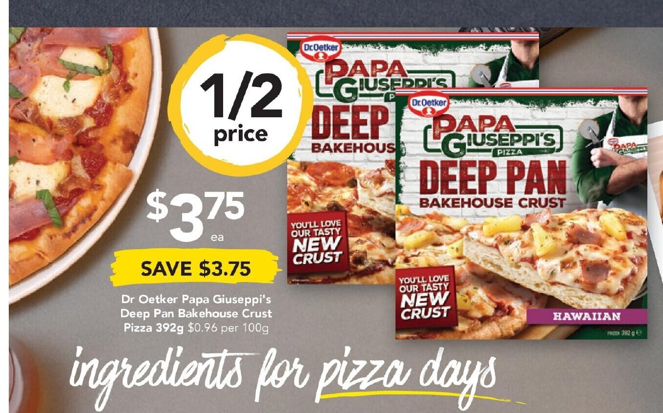 Dr Oetker Papa Giuseppi's Deep Pan Bakehouse Crust Pizza 392g offer at
