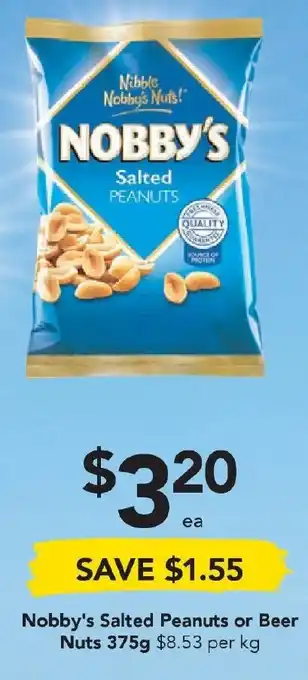 Drakes Nobby's Peanuts or Beer Nuts 375gm offer