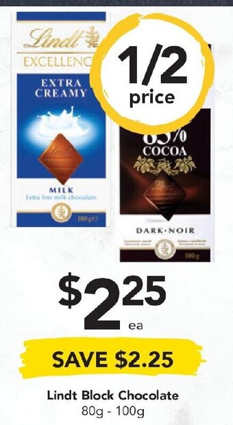 Drakes Lindt Block Chocolate 80g-100g offer