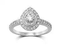 Bevilles Jewellery Pear Halo Solitaire Ring with 1/2ct of Diamonds in 18ct White Gold - M offer