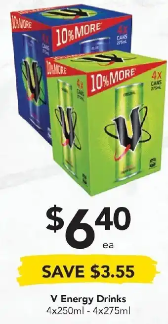 Drakes V Energy Drinks 4x250ml - 4x275ml offer