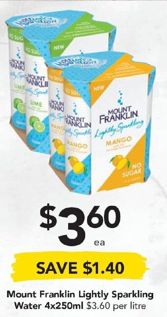 Drakes Mount Franklin Lightly Sparkling Water 4x250ml offer