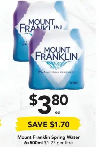 Drakes Mount Franklin Spring Water 6x500ml offer