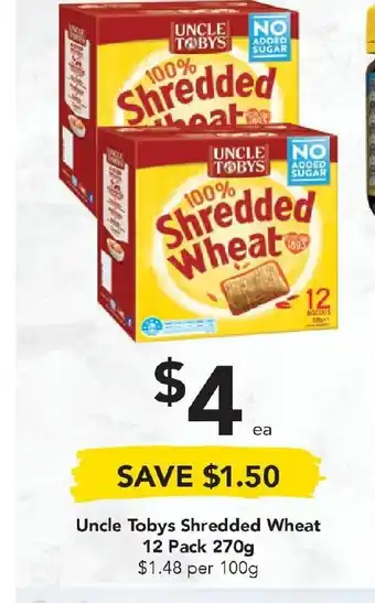 Drakes Uncle Tobys Shredded Wheat 12 Pack 270g offer