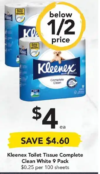 Drakes Kleenex Toilet Tissues Complete Clean White 9 Pack offer