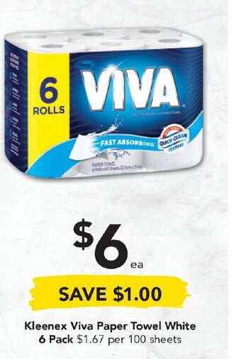 Drakes Kleenex Viva Paper Towel White 6 Pack offer