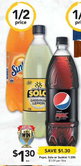 Drakes Pepsi, Solo or Sunkist 1.25lt offer