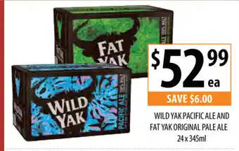 Supabarn Wild Yak Pacific Ale and Fat Yak Original Pale Ale 24x345ml offer