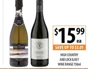 Supabarn High Country and Lock & Key Wine Range 750ml offer