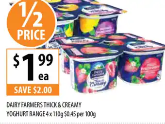 Supabarn Dairy Farmers Thick & Creamy Yoghurt Range 4x110g offer
