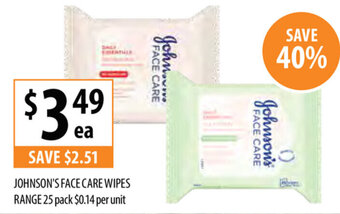 Supabarn Johnson's Face Care Wipes Range 25pack offer