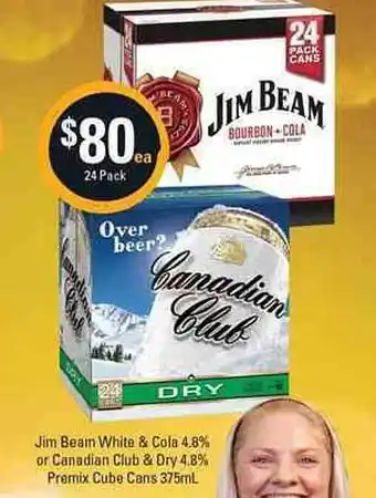 Cellarbrations Jim Beam White & Cola 4.8ù Or Canadian Club & Dry 4.8% Premix Cube Cans offer
