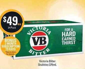 Cellarbrations Victoria Bitter Stubbies 375ml offer