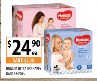 Supabarn Huggies Ultra Dry Nappy Range 64/90's offer