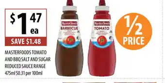 Masrefoods TOmato and BBQ Salt and Sugar Reduced Sauce Range 475ml
