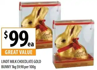 Friendly Grocer Lindt Milk Chocolate Gold Bunny 1Kg offer