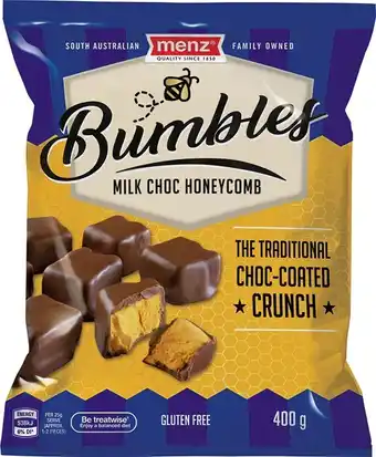 Menz Bumbles Milk Choc Honeycomb 400g