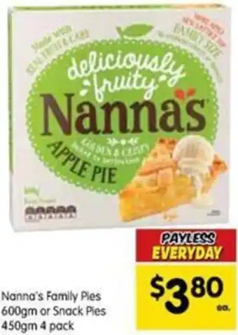 Spar Nanna's Family 600g Or Snack Pies 450g offer