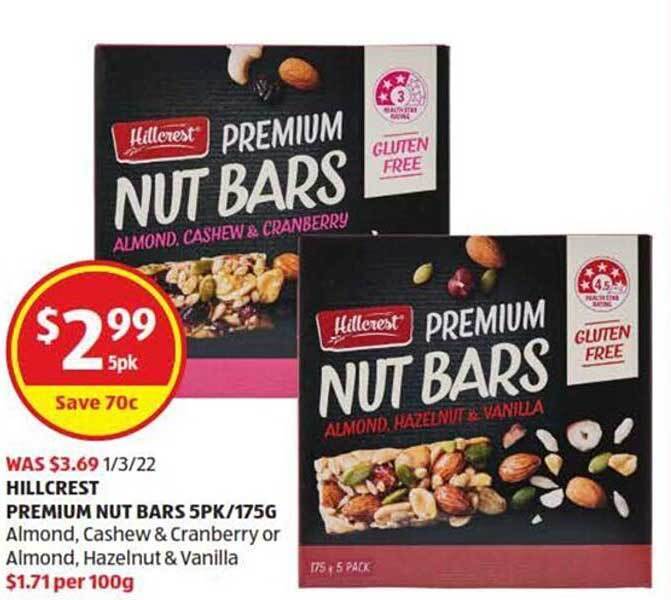 Hillcrest Premium Nut Bars offer at ALDI