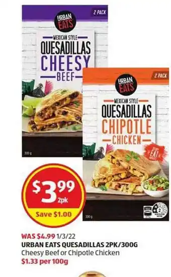 ALDI Urban Eats Quesadillas 2pk 300g offer