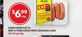 ALDI Farm Foods Eat St. Beef & Pork Cheesymite Sausages offer