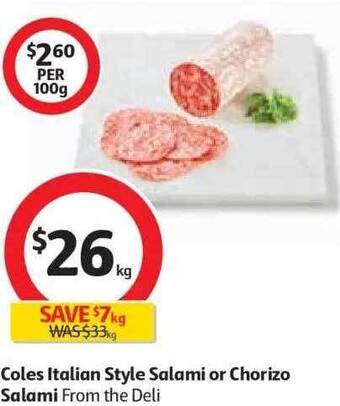 Coles Coles Italian Style Salami Or Chorizo Salami offer