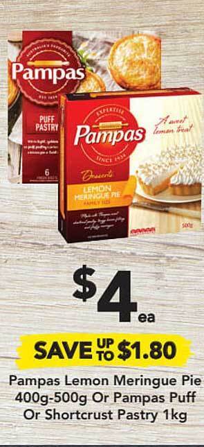 Drakes Pampas Lemon Meringue Pie 400g-500g Or Pampas Puff Or Shortcrust Pastry 1Kg offer