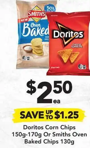 Doritos Corn Chips 150g-170g Or Smiths Oven Baked Chips 130g