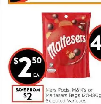 Foodworks Mars Pods, M&m's Or Maltesers Bags offer