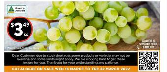 Foodworks White Seedless Grapes offer