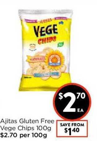 Foodworks Ajitas Gluten Free Vege Chips 100g offer