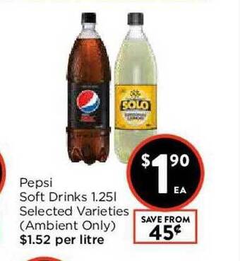 Foodworks Pepsi Soft Drinks 1.25l offer