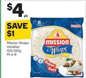 Woolworths Mission Wraps Varieties 425-567g offer