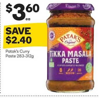 Woolworths Patak's Curry Paste 283-312g offer