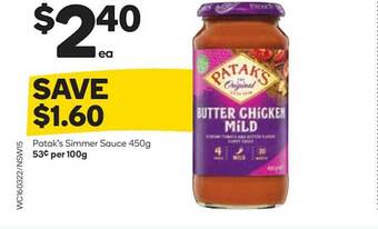 Woolworths Patak's Simmer Sauce 450g offer