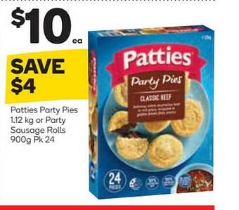 Woolworths Patties Party Pies 1.12 Kg Or Party Sausage Rolls 900g Pk 24 offer