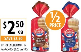 Supabarn Tip Top English Muffin Range 400g offer