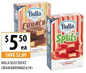 Supabarn Bulla Selected Ice Cream Bar Range 6/14's offer