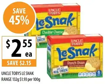 Supabarn Uncle Tobys Le Snak Range 132g offer