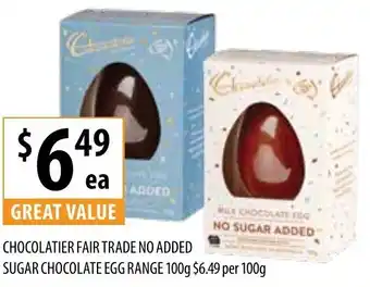 Supabarn Chocolatier Fair Trade No Added Sugar Chocolate Egg Range 100g offer