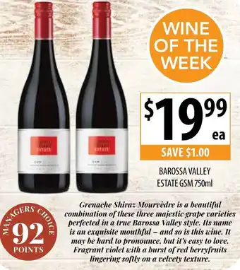 Supabarn Barossa Valley Estate GSM 750ml offer
