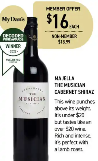 Dan Murphy's Majella The Musician Cabernet Shiraz offer