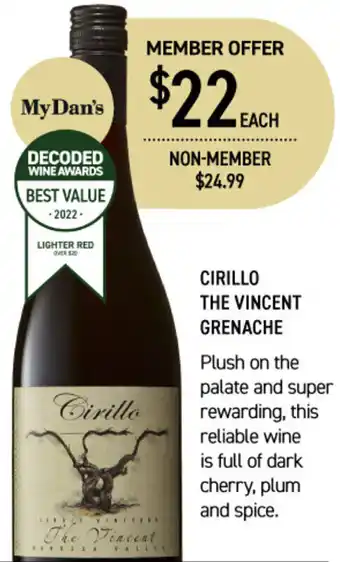 Dan Murphy's Cirillo The Vincent Grenache offer