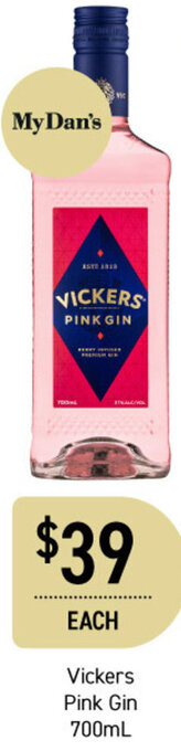 Dan Murphy's Vickers Pink Gin 700ml offer