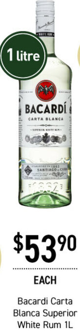 Bacardi Carta Blanca Superior White Rum 1L