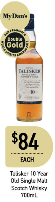 Dan Murphy's Talisker 10 Year Old Single Malt Scotch Whisky 700ml offer