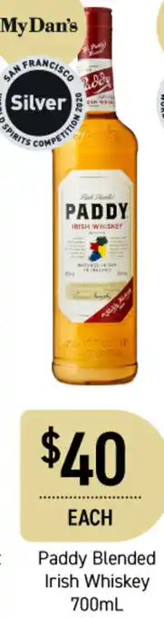 Dan Murphy's Paddy Blended Irish Whiskey 700ml offer
