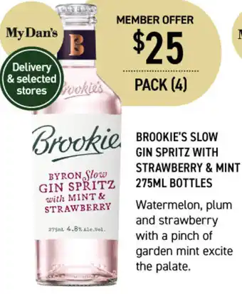Dan Murphy's Brookie's Slow Gin Spritz With Strawberry & Mint 275ml offer