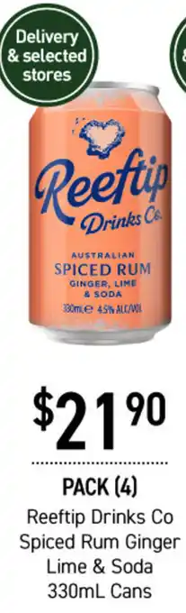 Dan Murphy's Reeftip Drinks Co Spice Rum Ginger Lime & Soda 330ml offer
